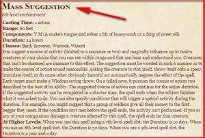 Mass Suggestion 5E Spell In DnD D D 5e Character Sheets