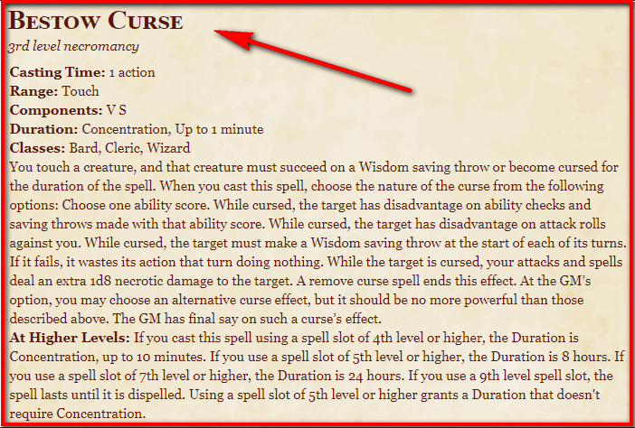 Bestow Curse 5e