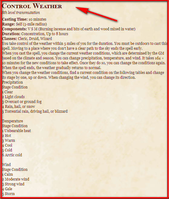 Control Weather 5e