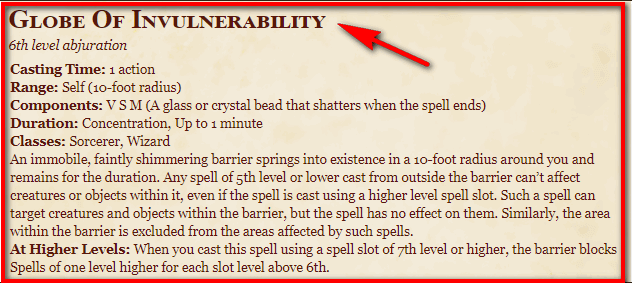 Globe of Invulnerability 5e