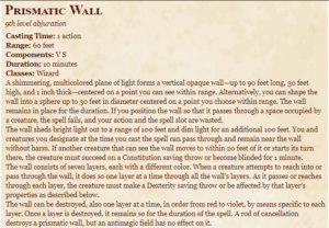 Prismatic Wall 5e Spell In Dnd - D&d 5e Character Sheets