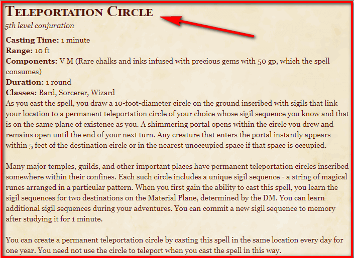 teleportation circle 5e