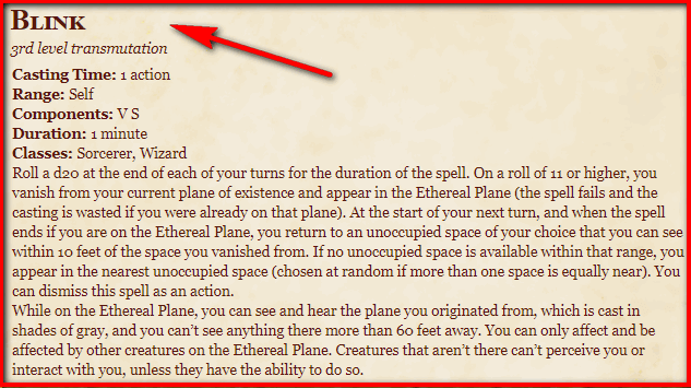 Blink 5e Spell In Dnd Dandd 5e Character Sheets
