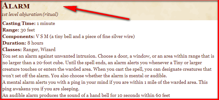 Alarm 5E Spell In DnD - D&D 5e Character Sheets