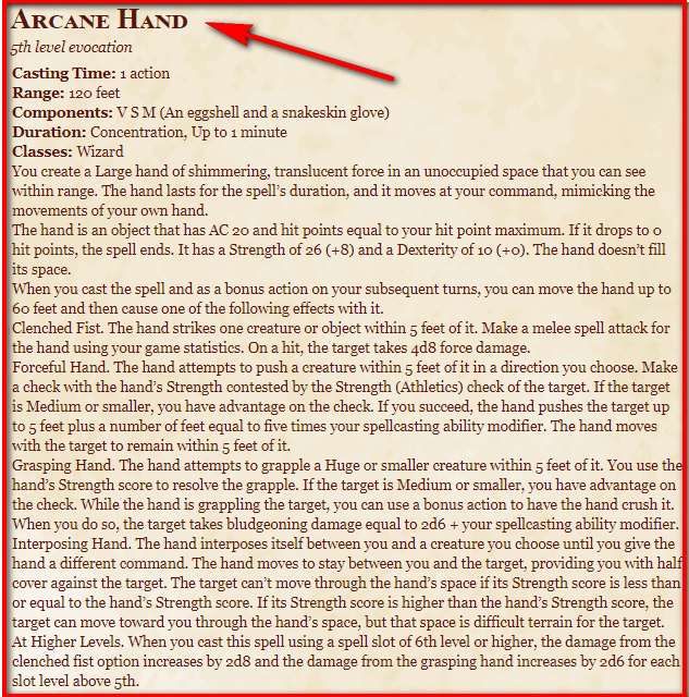 Arcane Hand 5e