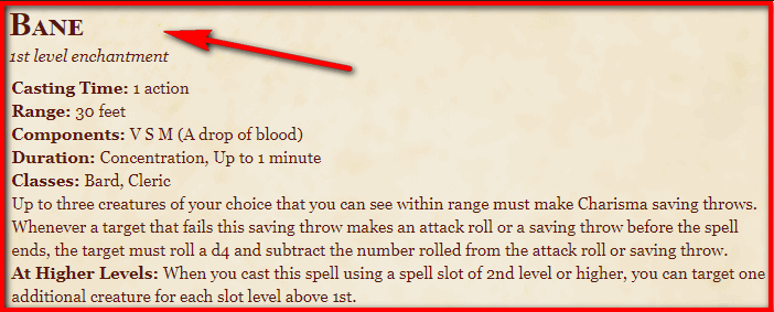 Bane 5E Spell In DnD - D&D 5e Character Sheets