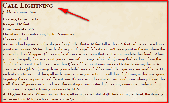 Call Lightning 5E Spell In DnD - D&D 5e Character Sheets