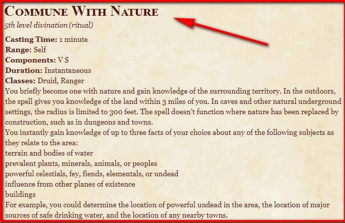 Commune with Nature D&D 5th Edition - D&D 5e Character Sheets