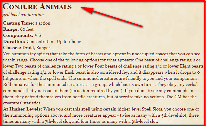 Conjure Animals 5e