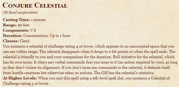 conjure celestial 5e