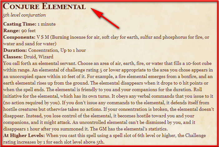 Conjure Elemental 5e