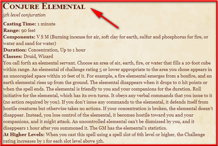 D&d conjure elemental