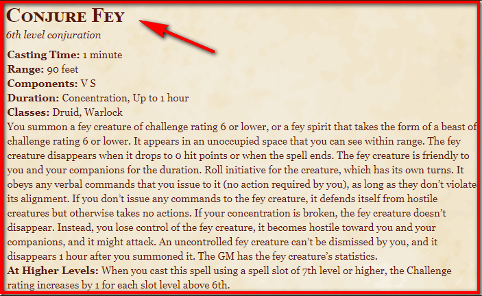 Conjure Fey 5e