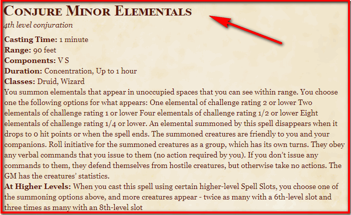 Conjure Minor Elementals 5e