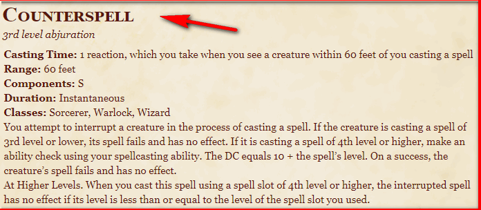 Counter spell D&D 5th Edition - D&D 5e Character Sheets