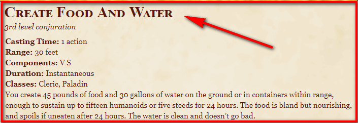 Create Food and Water 5e