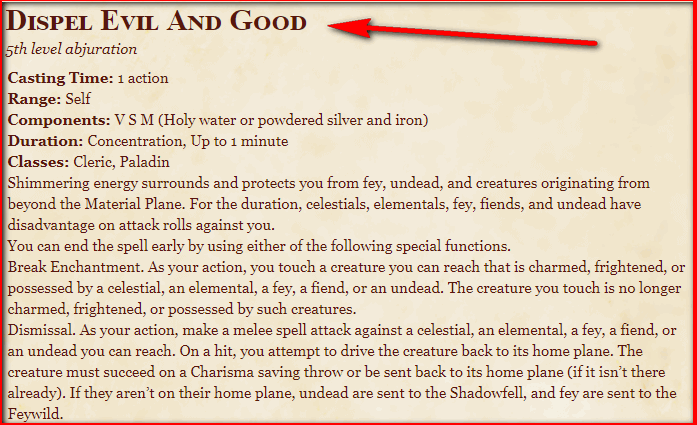 Dispel Evil and Good 5e