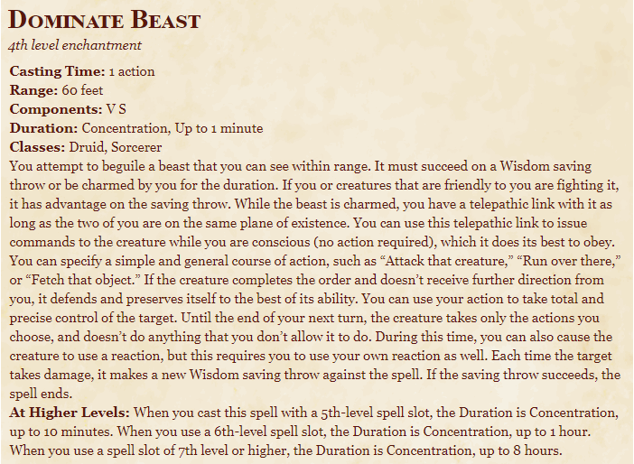 Dominate Beast 5e