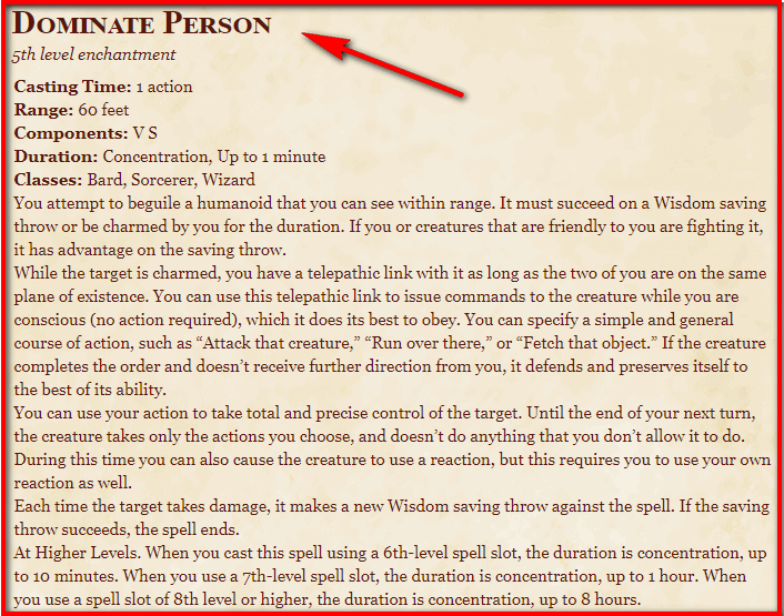 Dominate Person 5e Spell In Dnd Dandd 5e Character Sheets