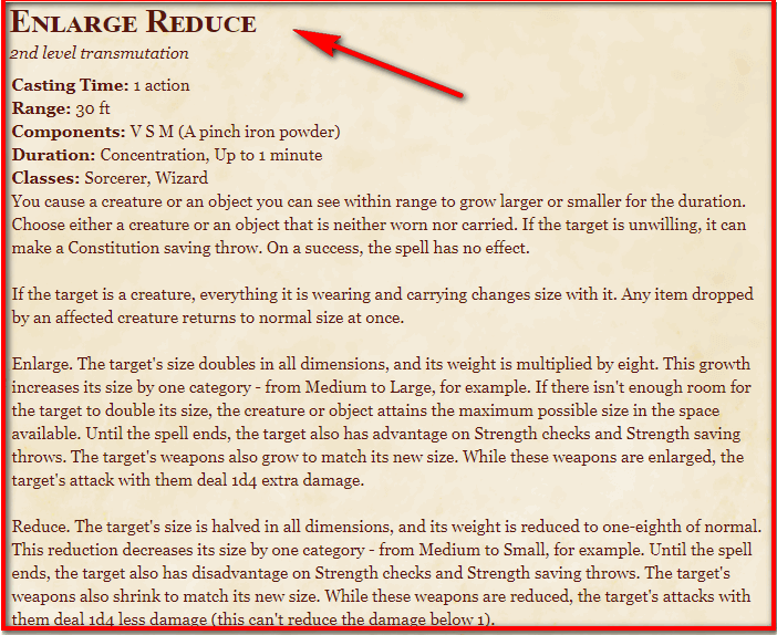 Enlarge Reduce 5E Spell In D&D D&D 5e Character Sheets