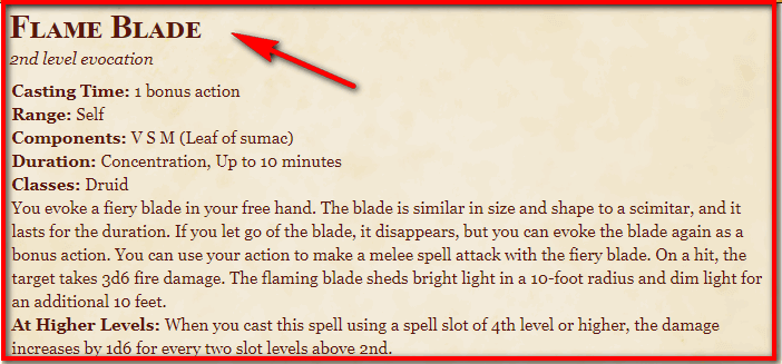 Flame Blade 5e