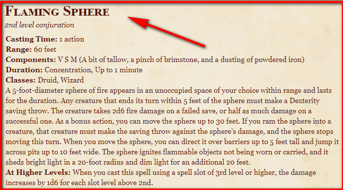 Flaming Sphere 5e Spell In DnD - D&D 5e Character Sheets