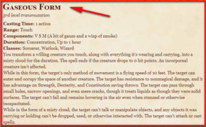 Gaseous Form 5E Spell In DnD - D&D 5e Character Sheets