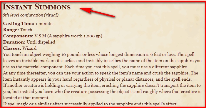 Instant Summons 5e