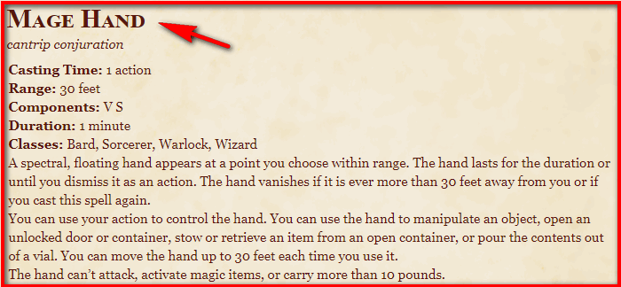 Mage Hand 5e