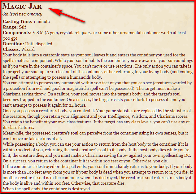 Magic Jar 5e