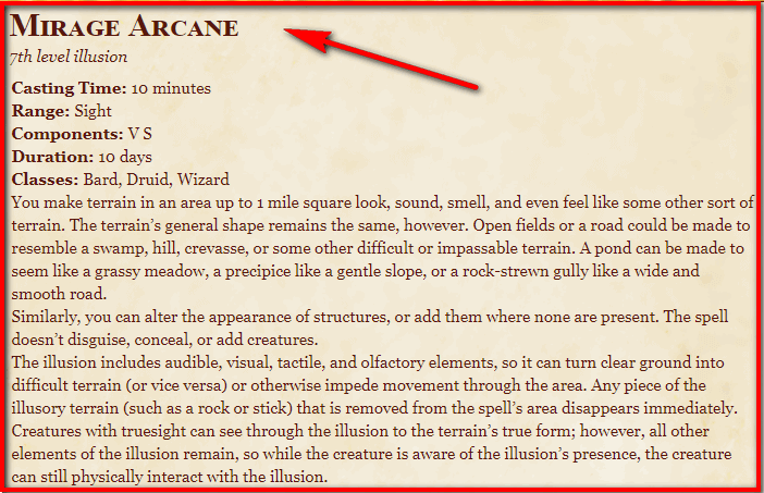 Mirage Arcane 5e