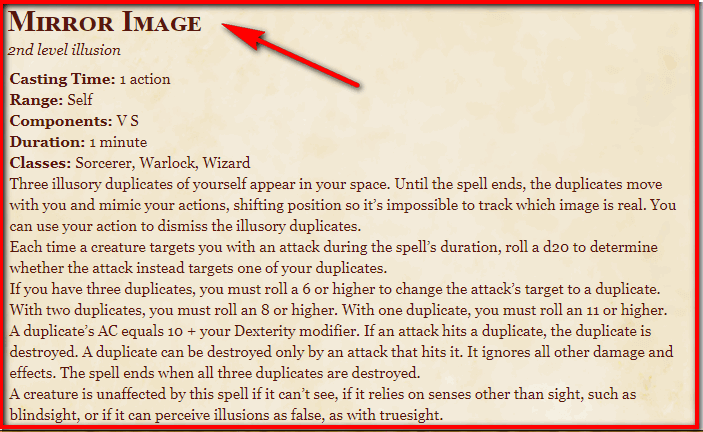 Mirror Image 5E Spell In DnD - D&D 5e Character Sheets