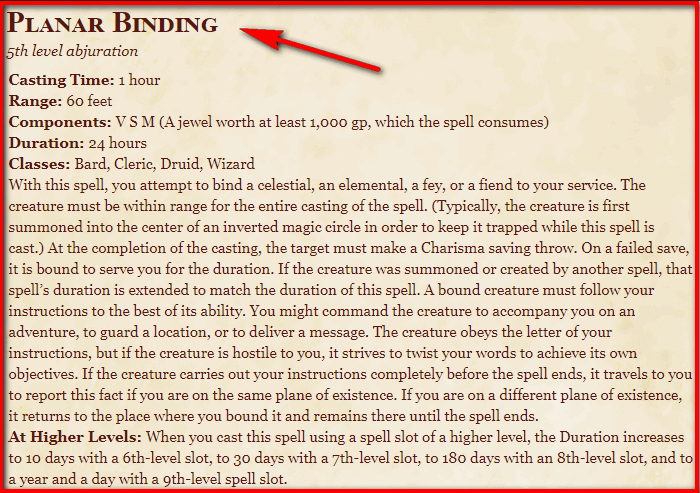 Planar Binding 5e