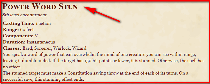 Power Word Stun 5e