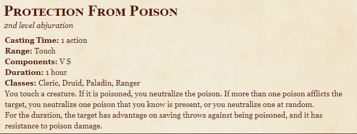 Protection from Poison 5e