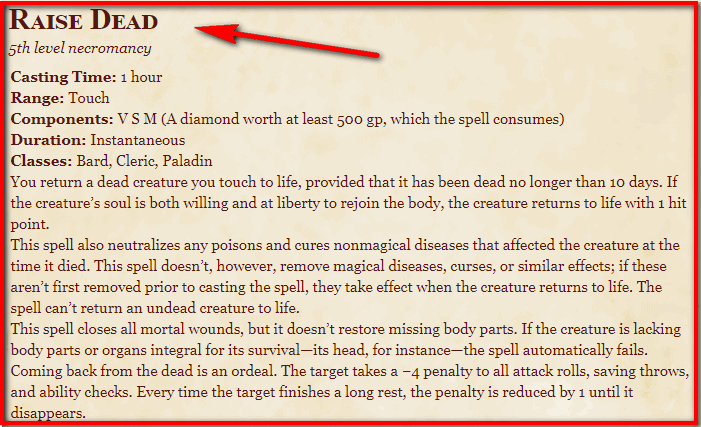 Raise Dead 5E Spell In DnD - D&D 5e Character Sheets