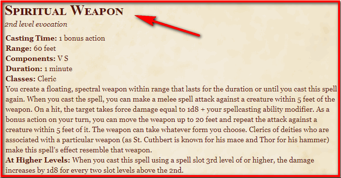 Spiritual Weapon 5e