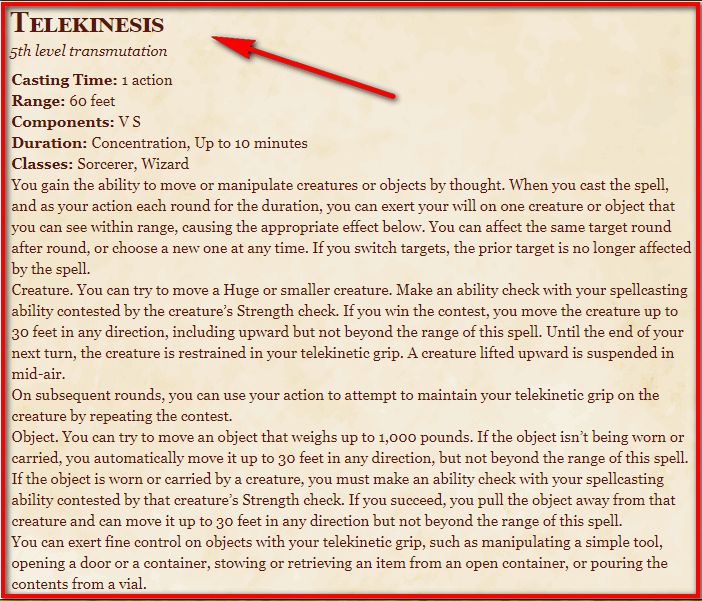 Telekinesis 5e