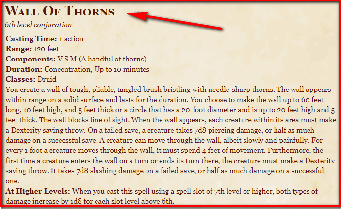 Wall Of Thorns 5e