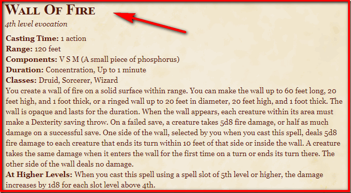 Wall of Fire 5e