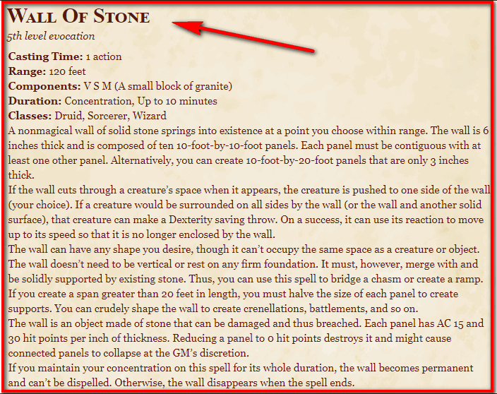 Wall of Stone 5e