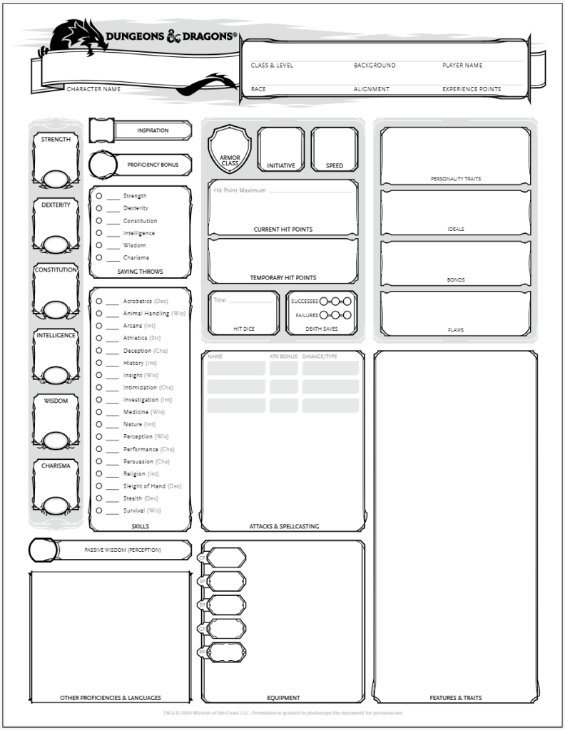 The fillable and editable Dungeons & Dragons character sheet
